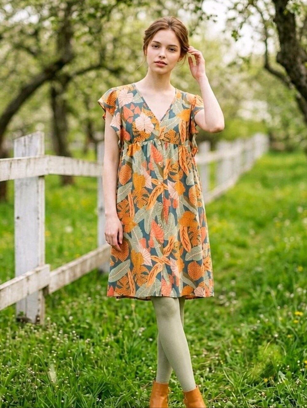 🍁🍃 Autumn Leaves Babydoll Ruffle Dress Emery Rose Size XL/1X NWOT